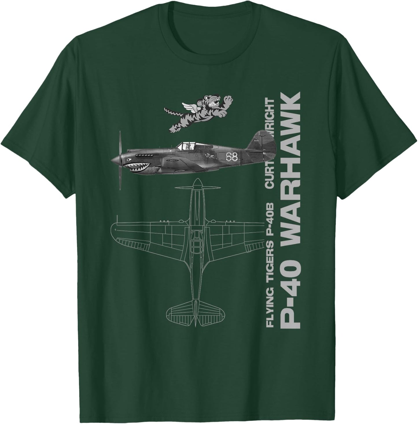 P-40 Warhawk WWII Fighter Airplane Profile T-Shirt - T-Shirt | Forest