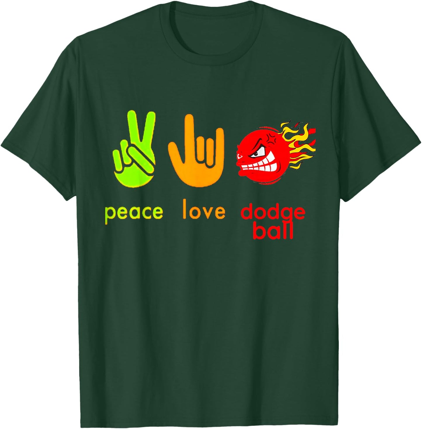 Peace Love Dodgeball Humor Sport Game T-Shirt - T-Shirt | Forest