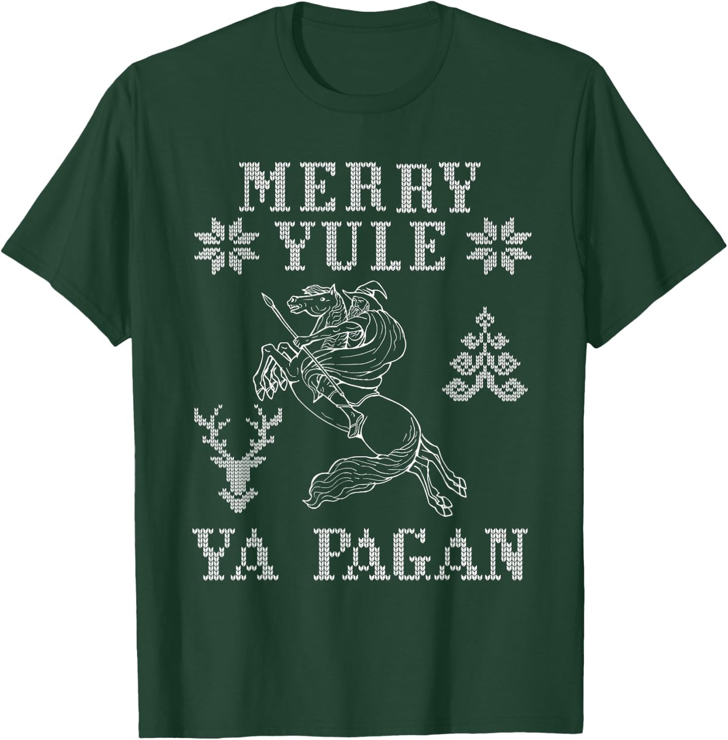 Merry Yule ya pagan Odin on Sleipnir Viking Christmas knit T-Shirt - T-Shirt | Forest