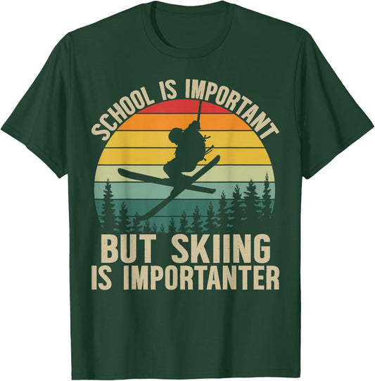 School Is Important But Skiing Is Importanter Funny Ski Boys T-Shirt - T-Shirt | Forest