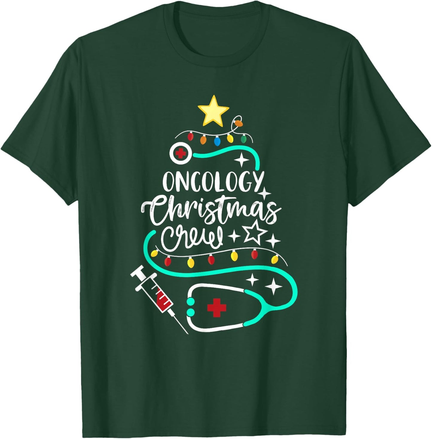 Oncology Christmas Crew Oncology Nurse Oncologist Secretary T-Shirt - T-Shirt | Forest