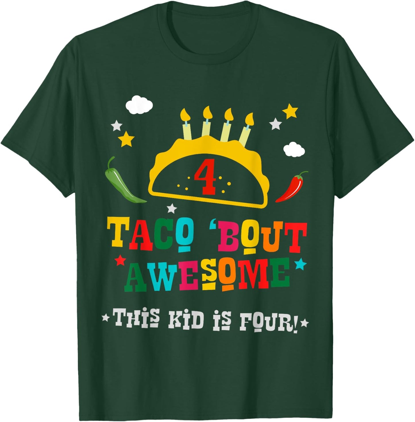 4th Birthday Taco Bout Awesome Boys Age 4 Four Party Gift T-Shirt - T-Shirt | Forest