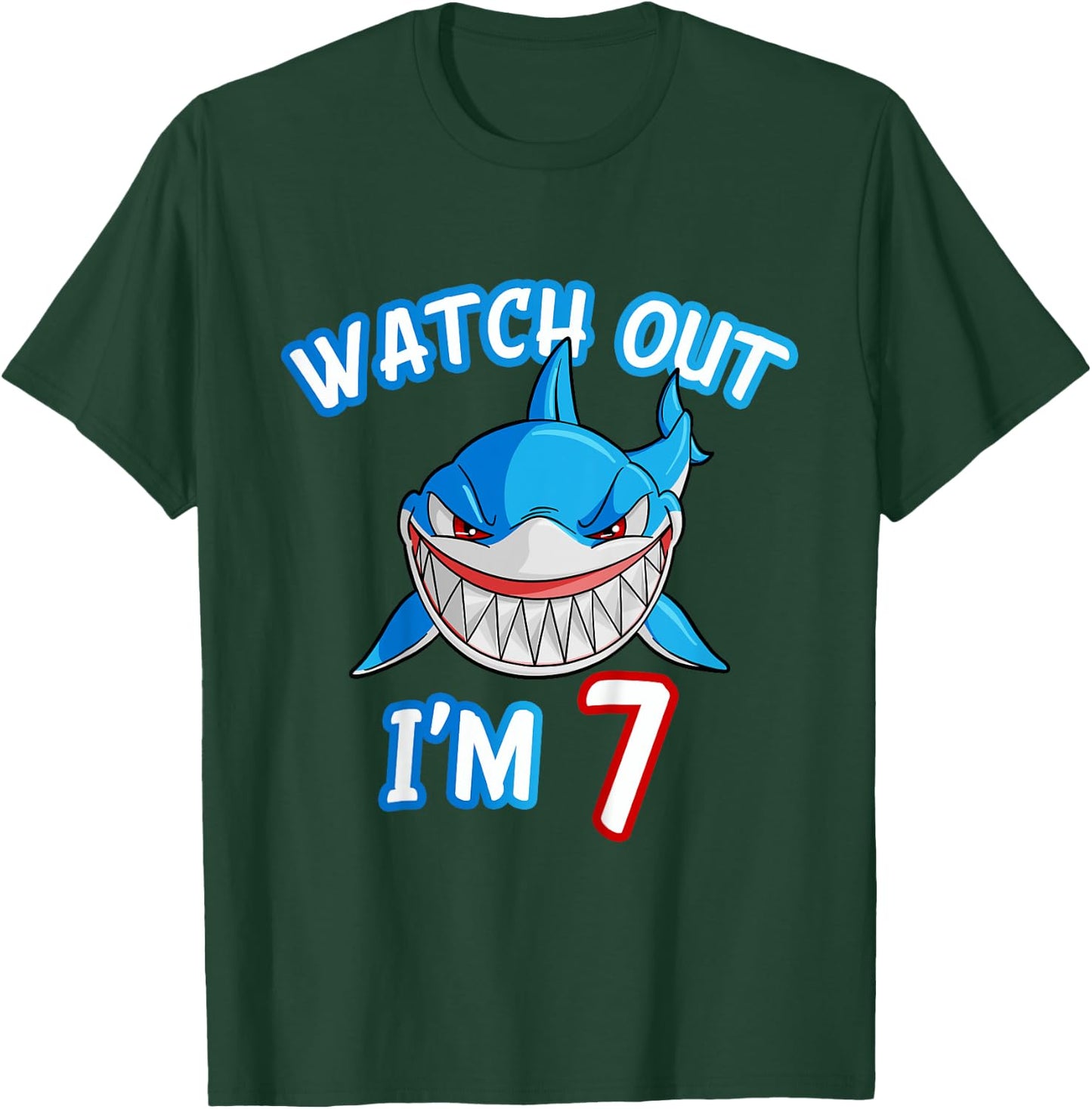 Kids 7 Yrs old Boy Watch Out Shark SHIRT 7th Birthday T-Shirt - T-Shirt | Forest