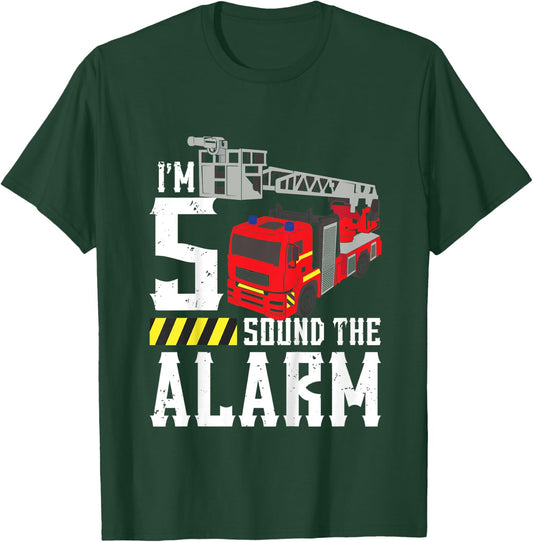 Kids 5th Birthday Fire Truck Sound Alarm I'm Five Years Old T-Shirt - T-Shirt | Forest