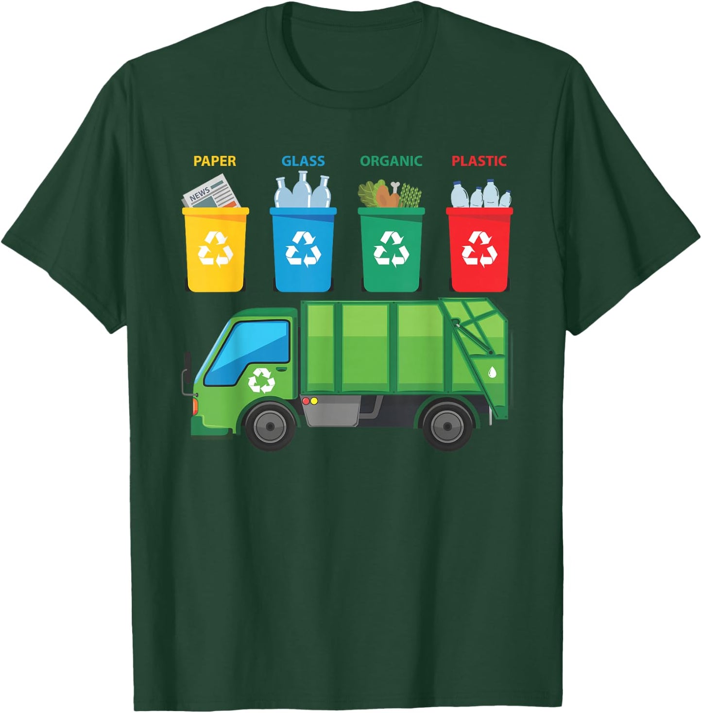 Recycling Trash Truck Funny Kids Garbage Bin Truck T-Shirt - T-Shirt | Forest