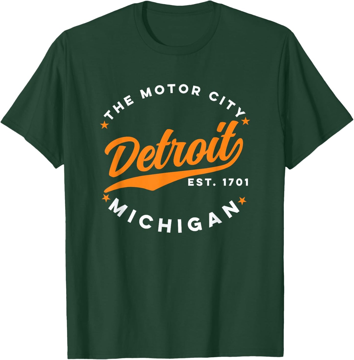 Vintage Detroit Motor City Michigan Orange Text T-Shirt - T-Shirt | Forest