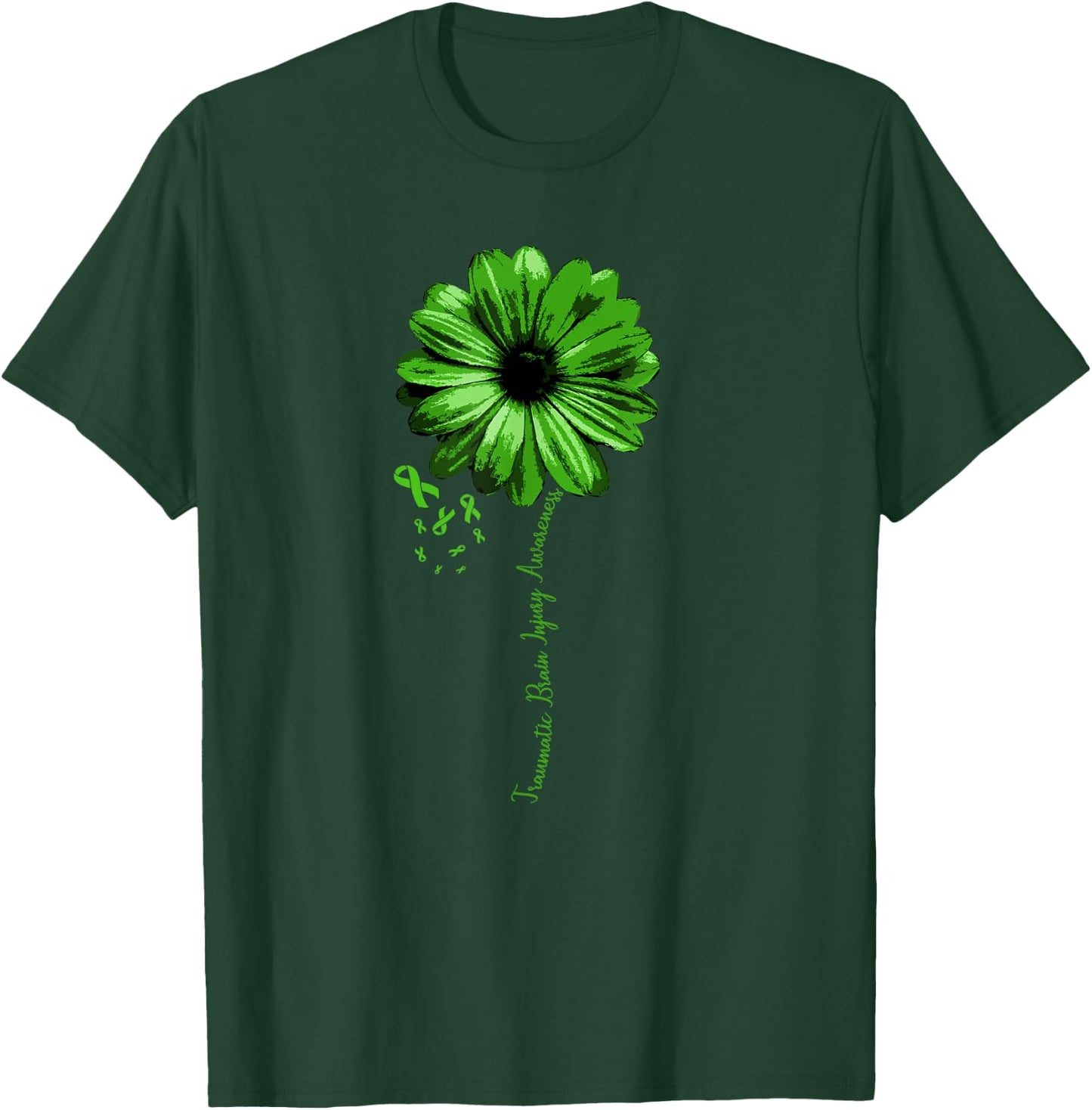 Traumatic Brain Injury Awareness Warrior Green Ribbon T-Shirt - T-Shirt | Forest