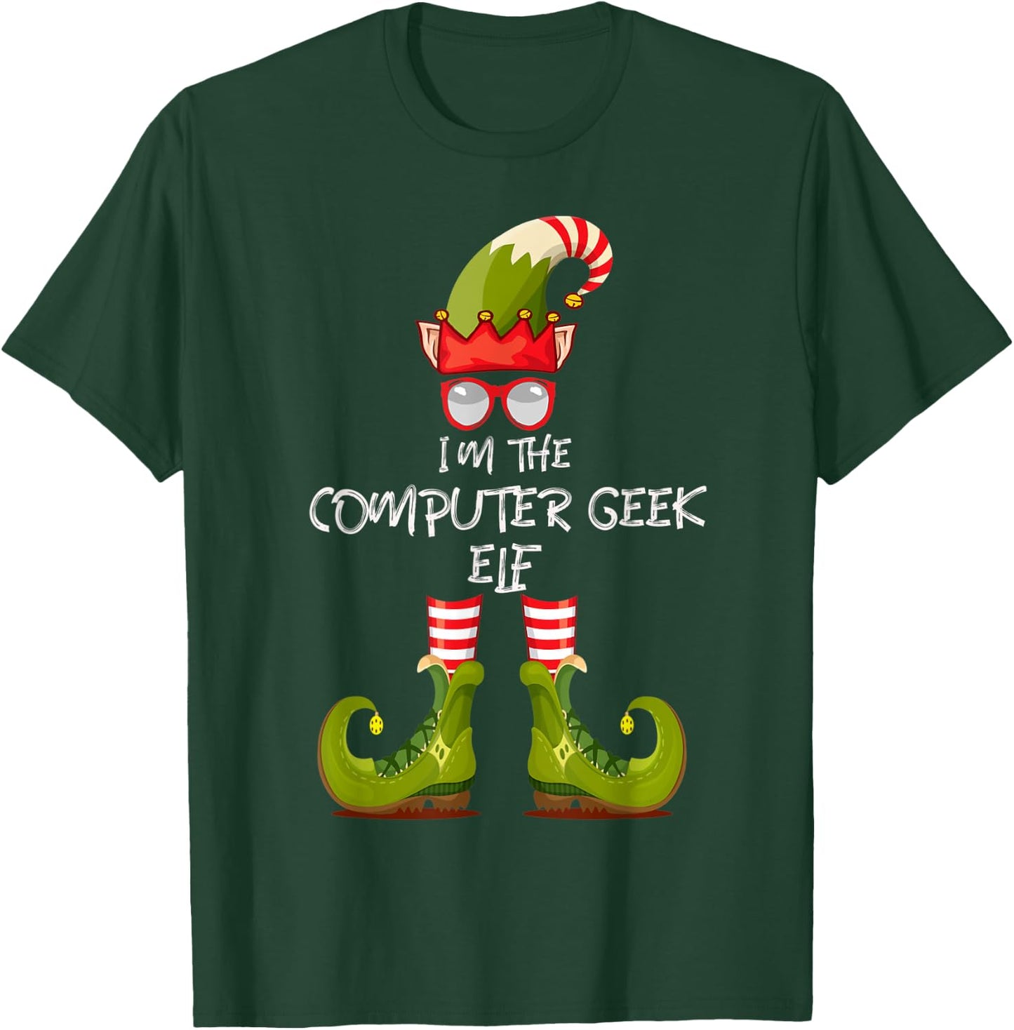 I'm The Computer Geek Christmas Elf With Hat Shoes Glasses. T-Shirt - T-Shirt | Forest