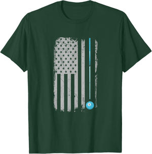 Pool Stick Billiards 8 Ball Vintage USA American Flag T-Shirt - T-Shirt | Forest