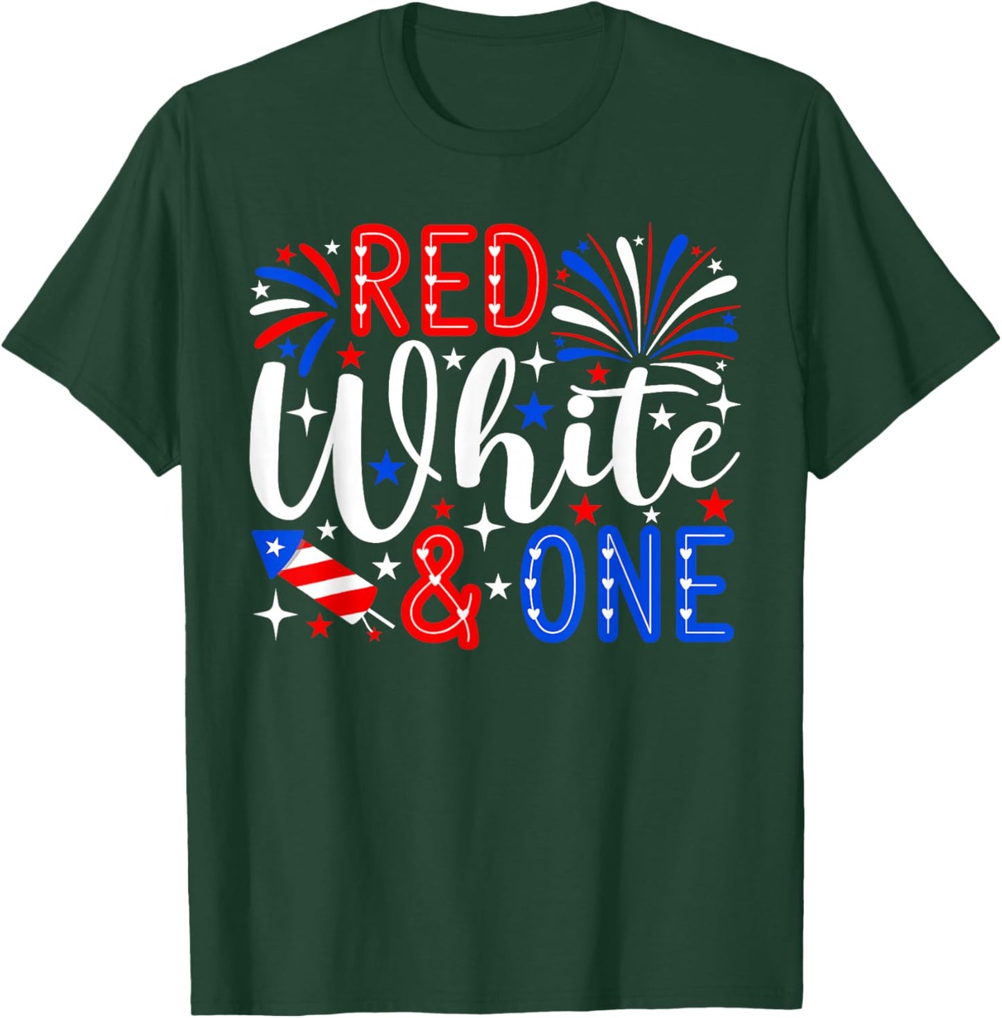 Red White and One 1st Birthday 4th of July Patriotic T-Shirt - T-Shirt | Forest
