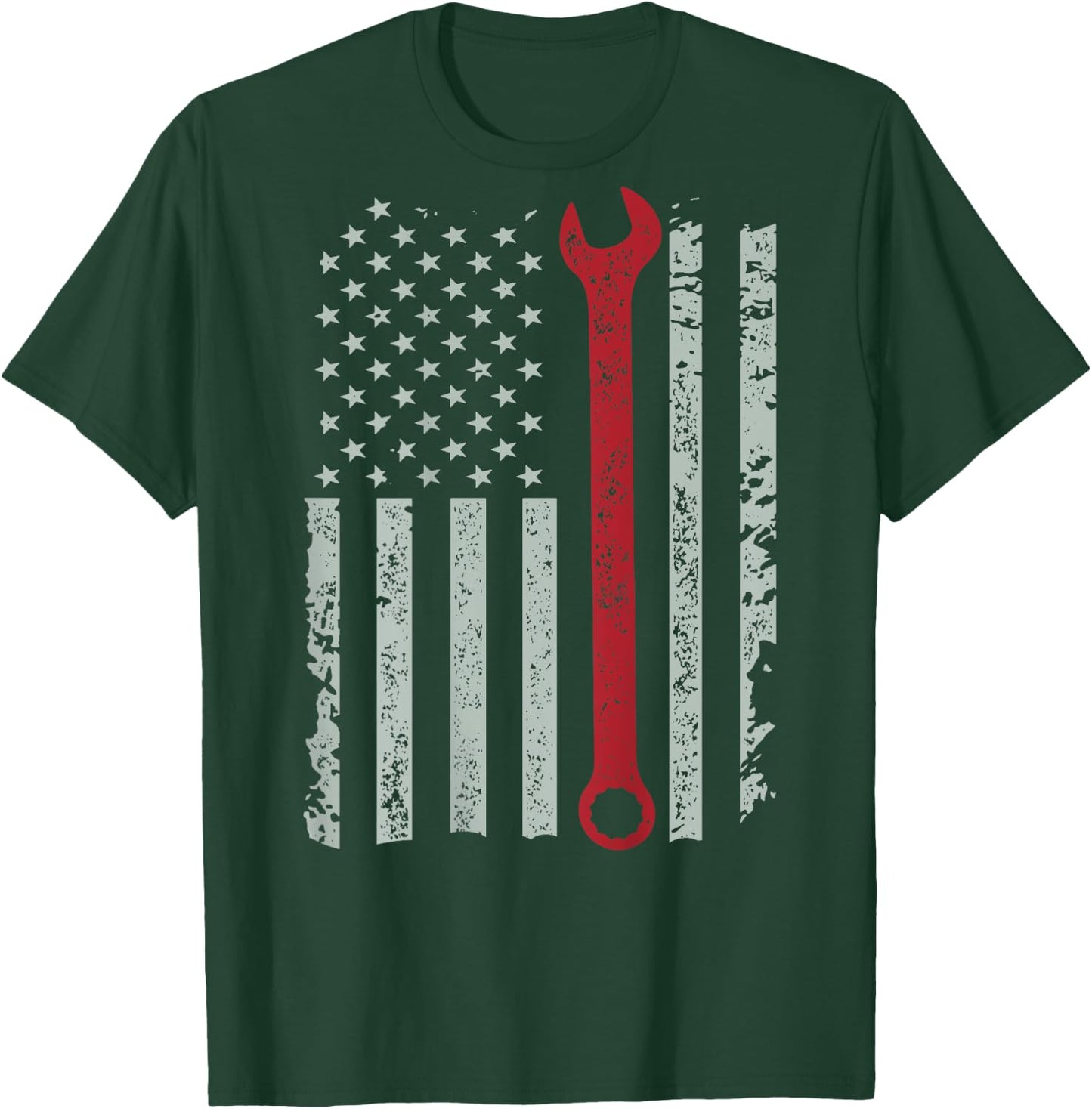 American flag mechanic wrench shirt patriotic design T-Shirt - T-Shirt | Forest