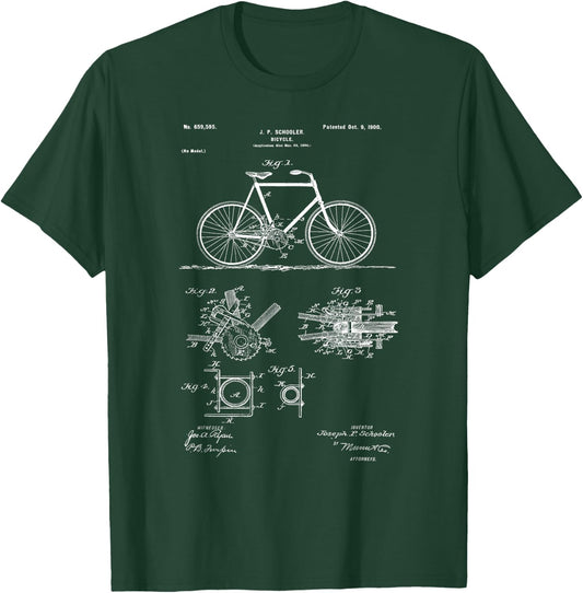 Vintage Patent Print 1900 Bicycle Cycling Gift T-Shirt - T-Shirt | Forest