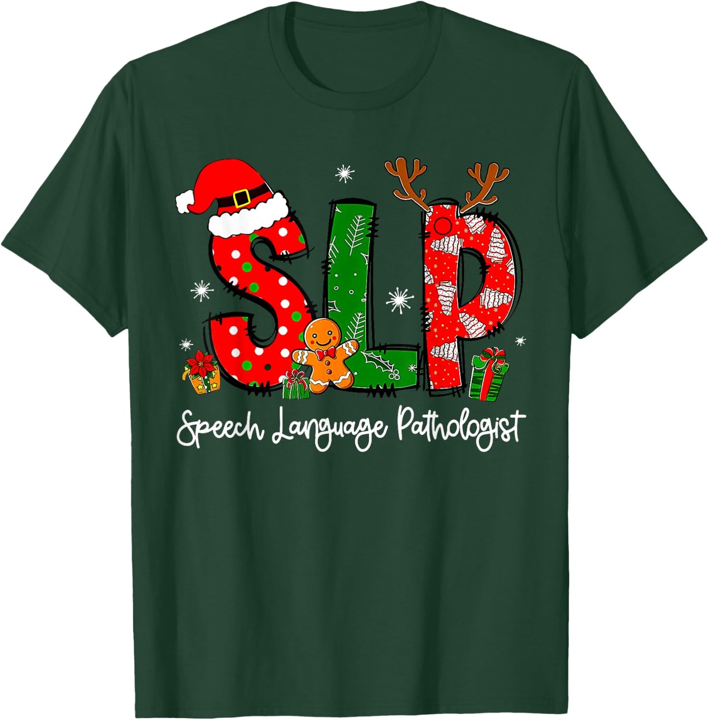 Speech Language Pathologist Reindeer Santa Hat SLP Christmas T-Shirt - T-Shirt | Forest