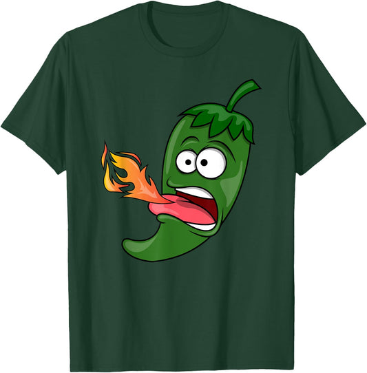 Chili Pepper Breathing Fire | Red Hot Funny Cartoon T-Shirt - T-Shirt | Forest