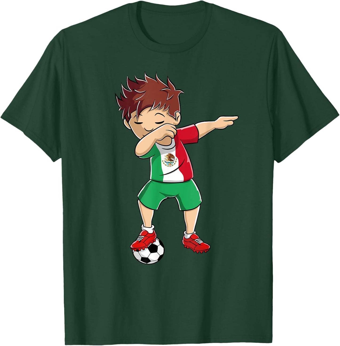 Dabbing Soccer Boy Mexico Shirt | Mexican Soccer Flag Jersey T-Shirt - T-Shirt | Forest