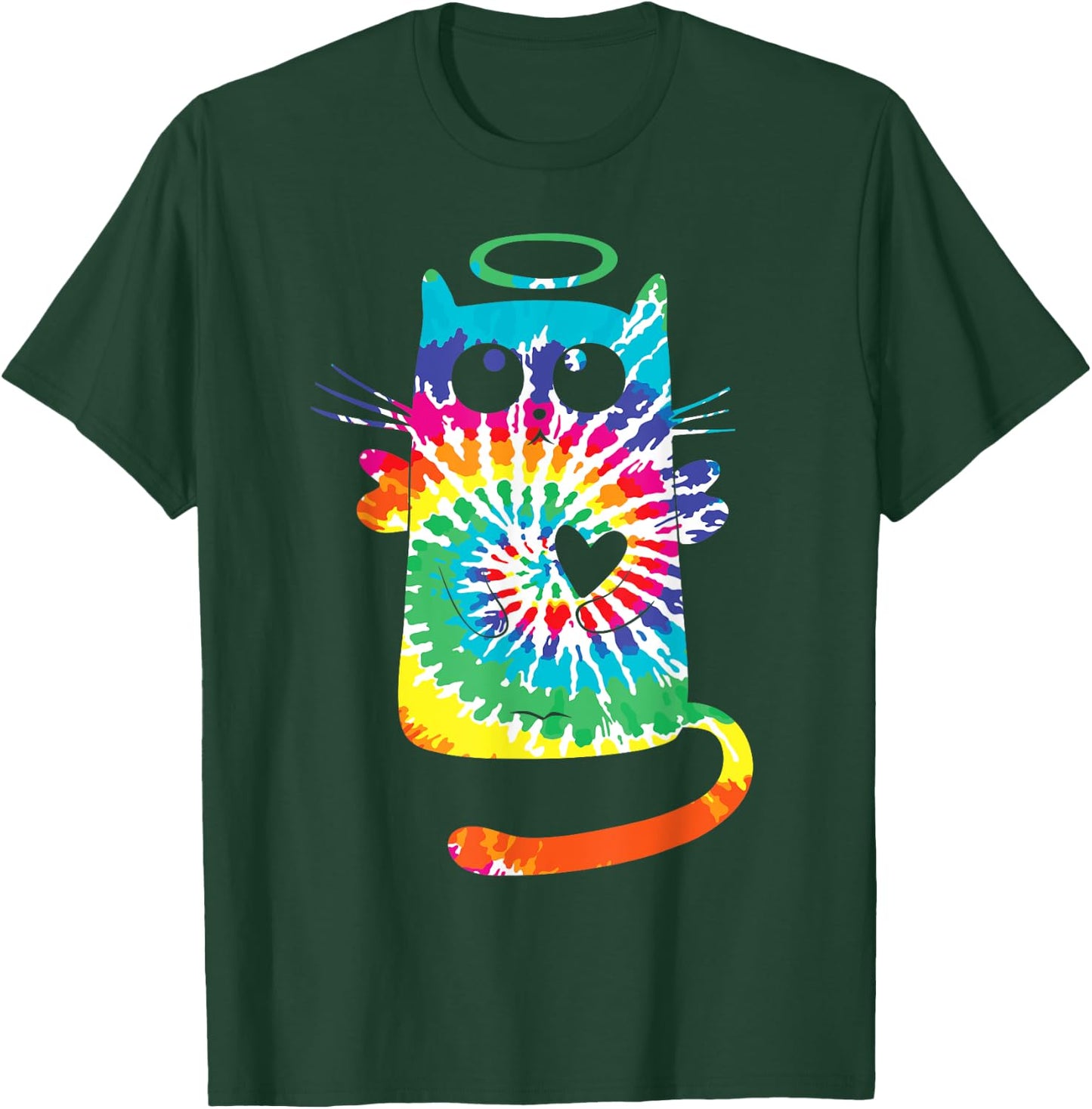 Fun Cat Hippie Rainbow Tie Dye Angel Cat with Heart and Halo Women Kids T-Shirt - T-Shirt | Forest
