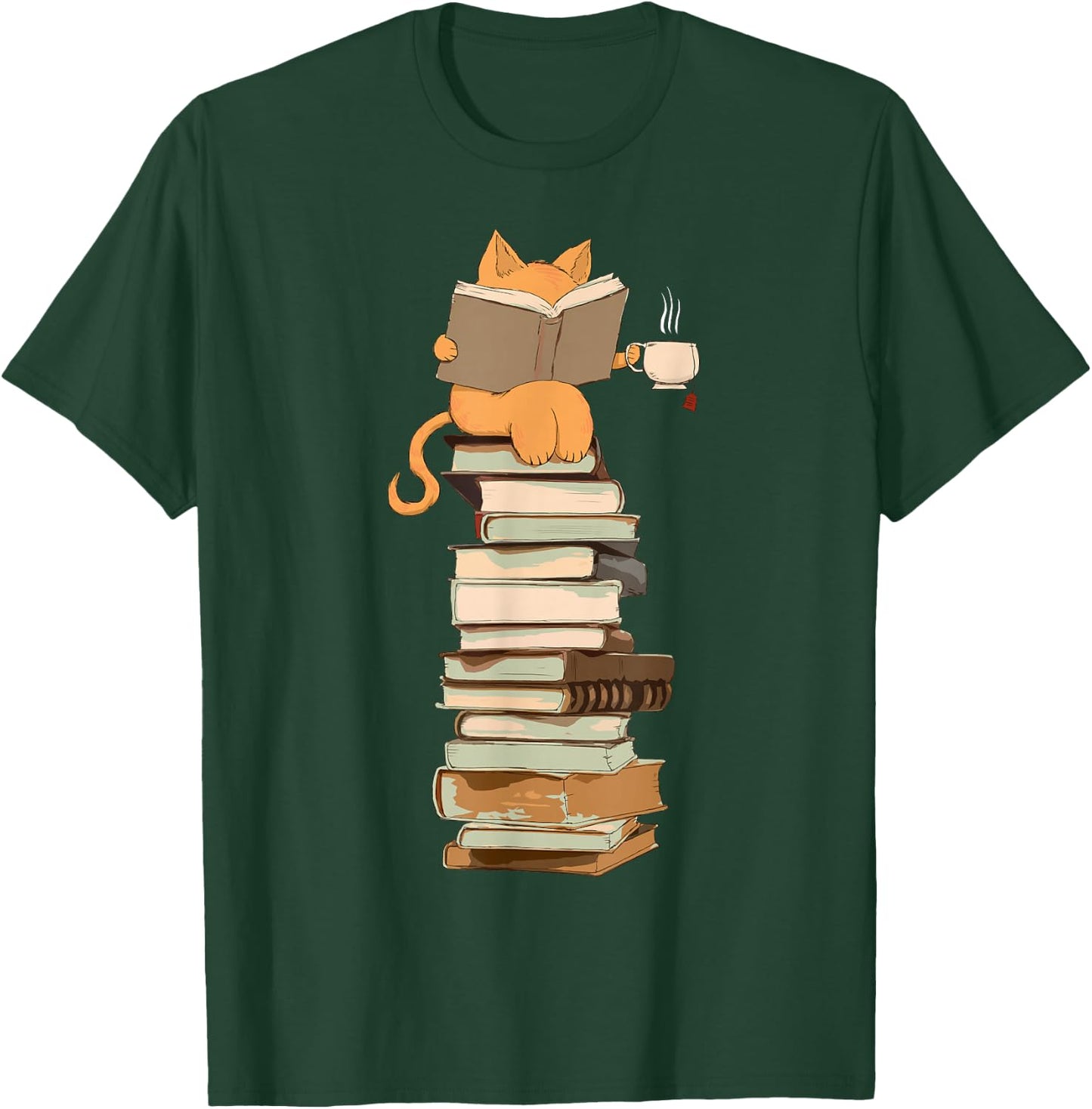 Kawaii Cat Librarian Print Cat Lover Gifts Graphic T-Shirt - T-Shirt | Forest