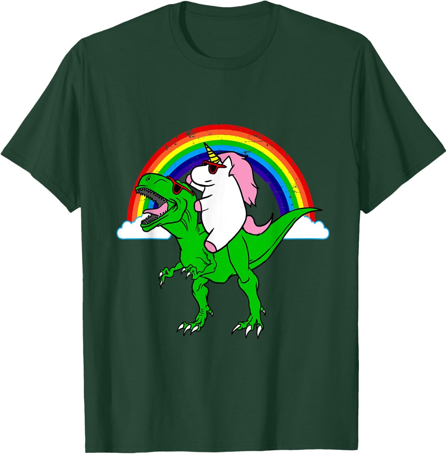 Funny Unicorn Riding Dinosaur Shirt T-Rex Rainbow Gift T-Shirt - T-Shirt | Forest