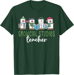 Social Studies Teacher Christmas Snowman Geography Teacher T-Shirt - T-Shirt | Forest