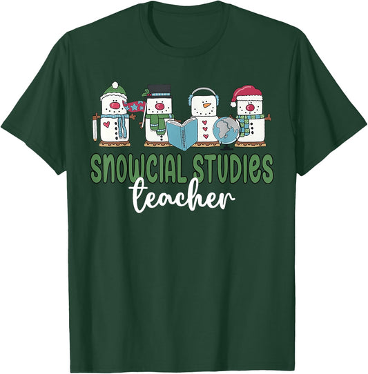 Social Studies Teacher Christmas Snowman Geography Teacher T-Shirt - T-Shirt | Forest