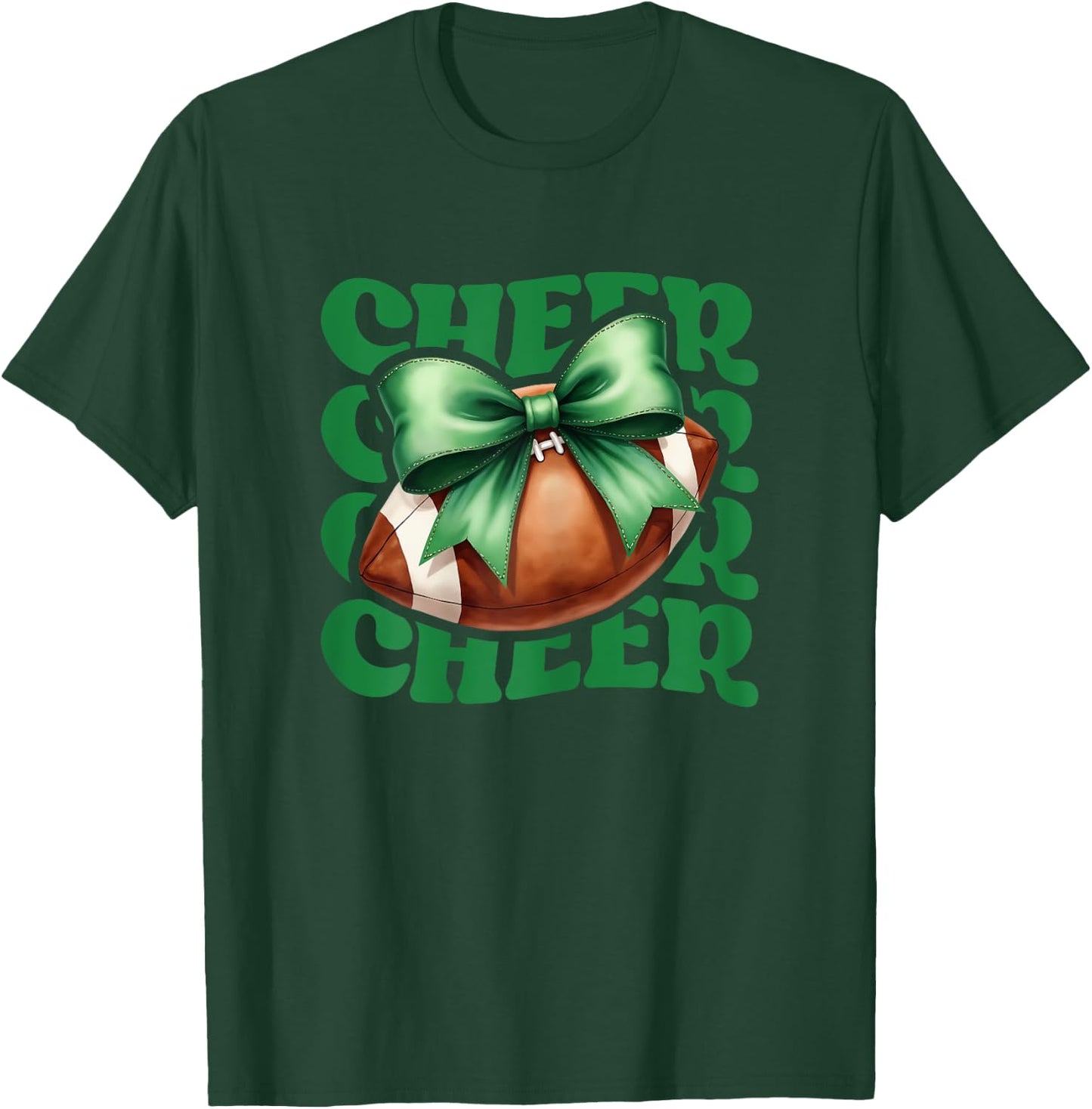 Game Day Green Cheerleader Mom Croquette Bow Football Cheer T-Shirt - T-Shirt | Forest