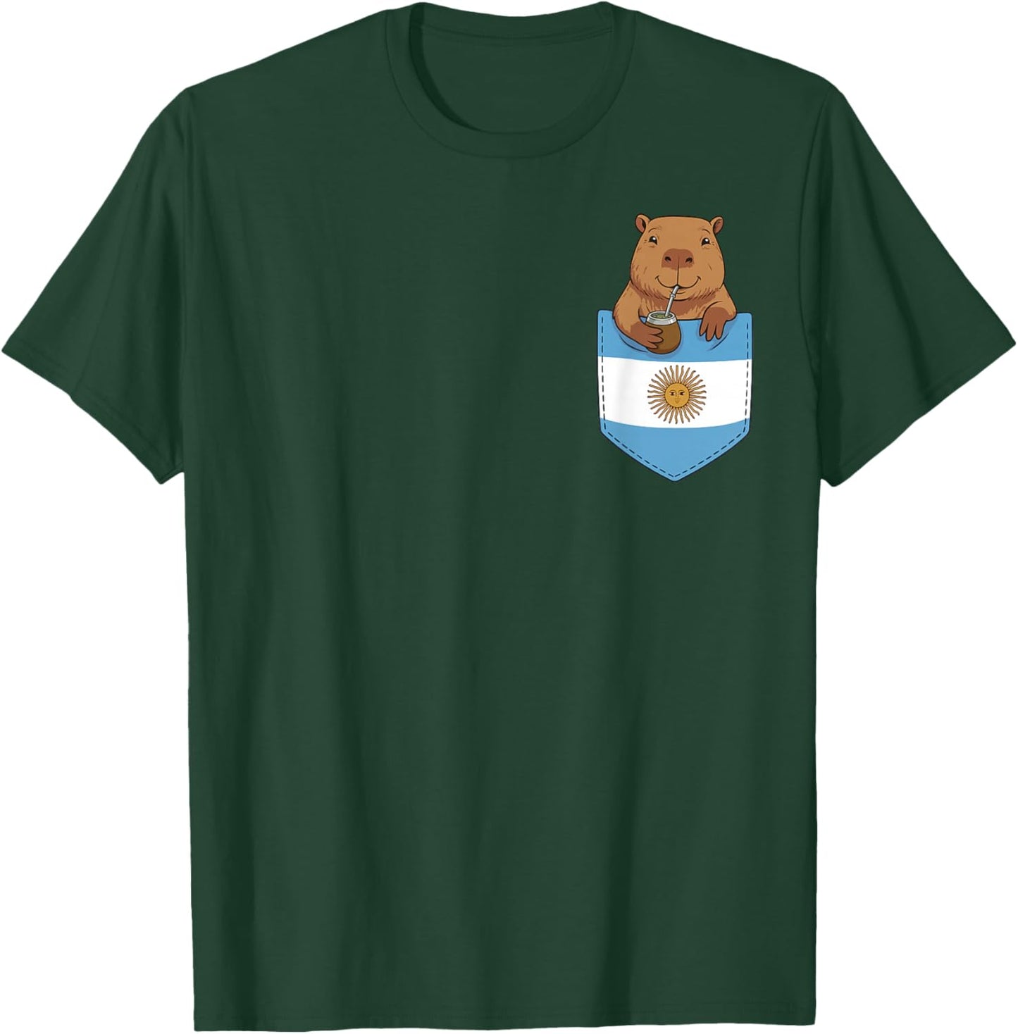 Argentine Capybara Yerba Mate Funny Pocket Argentina Flag T-Shirt - T-Shirt | Forest
