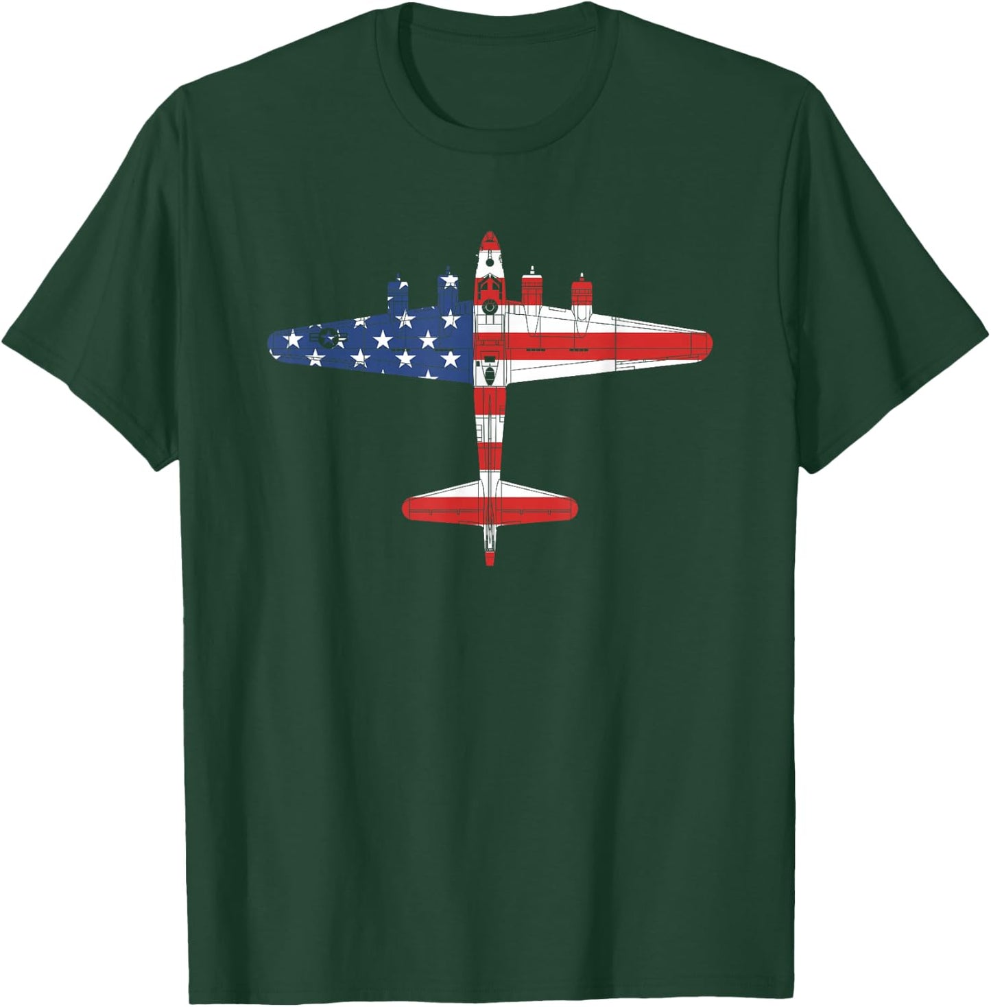 Vintage WW2 B-17 Flying Fortress Airplane American Flag T-Shirt - T-Shirt | Forest