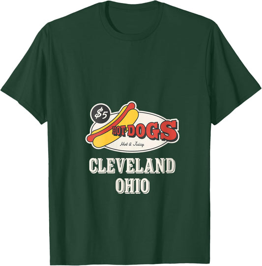 Women's Cleveland Ohio Hot Dogs Juicy Retro Food V-Neck T-Shirt - T-Shirt | Forest