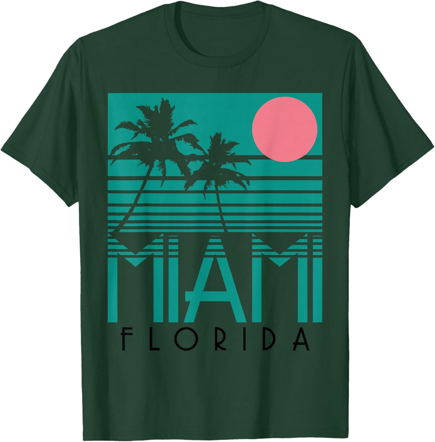 Miami Florida Vintage Retro Palm Trees Beach Summer Surf T-Shirt - T-Shirt | Forest