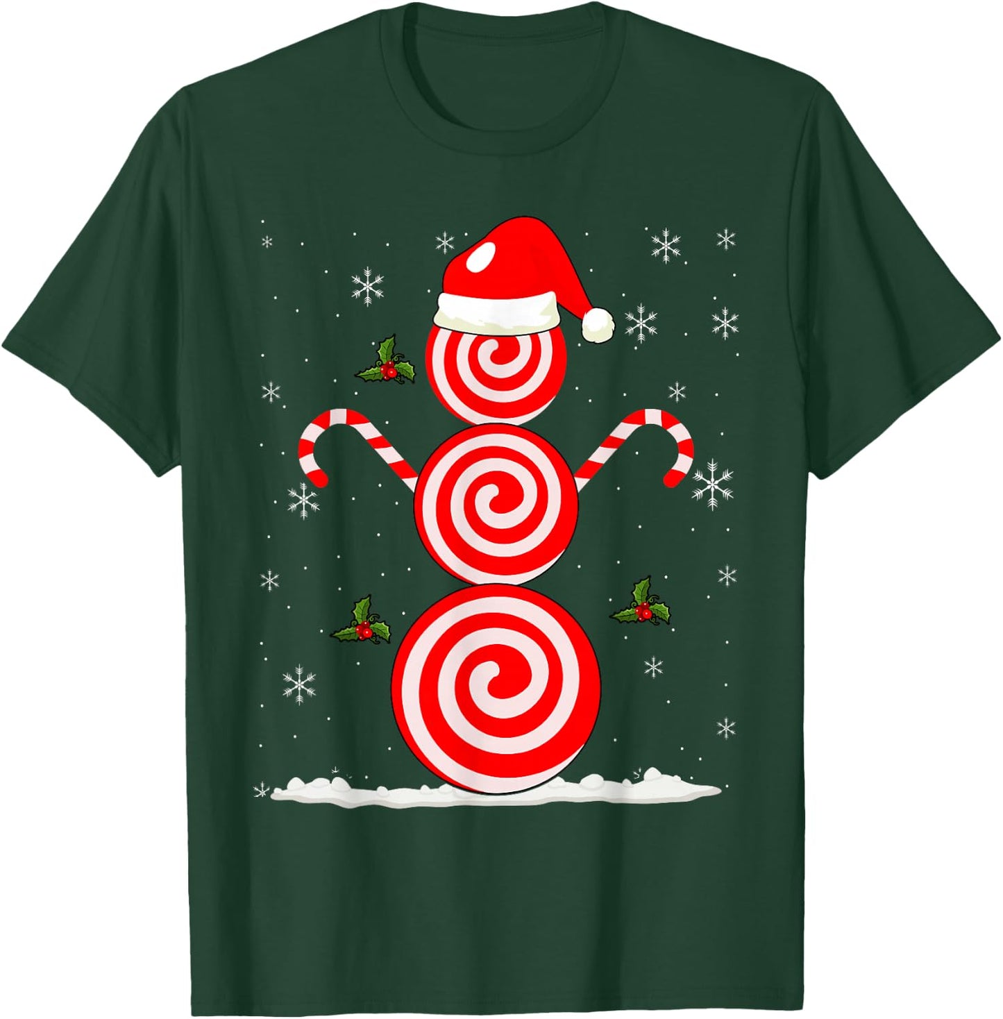 Funny Christmas Peppermint Candy Snowman T-Shirt - T-Shirt | Forest