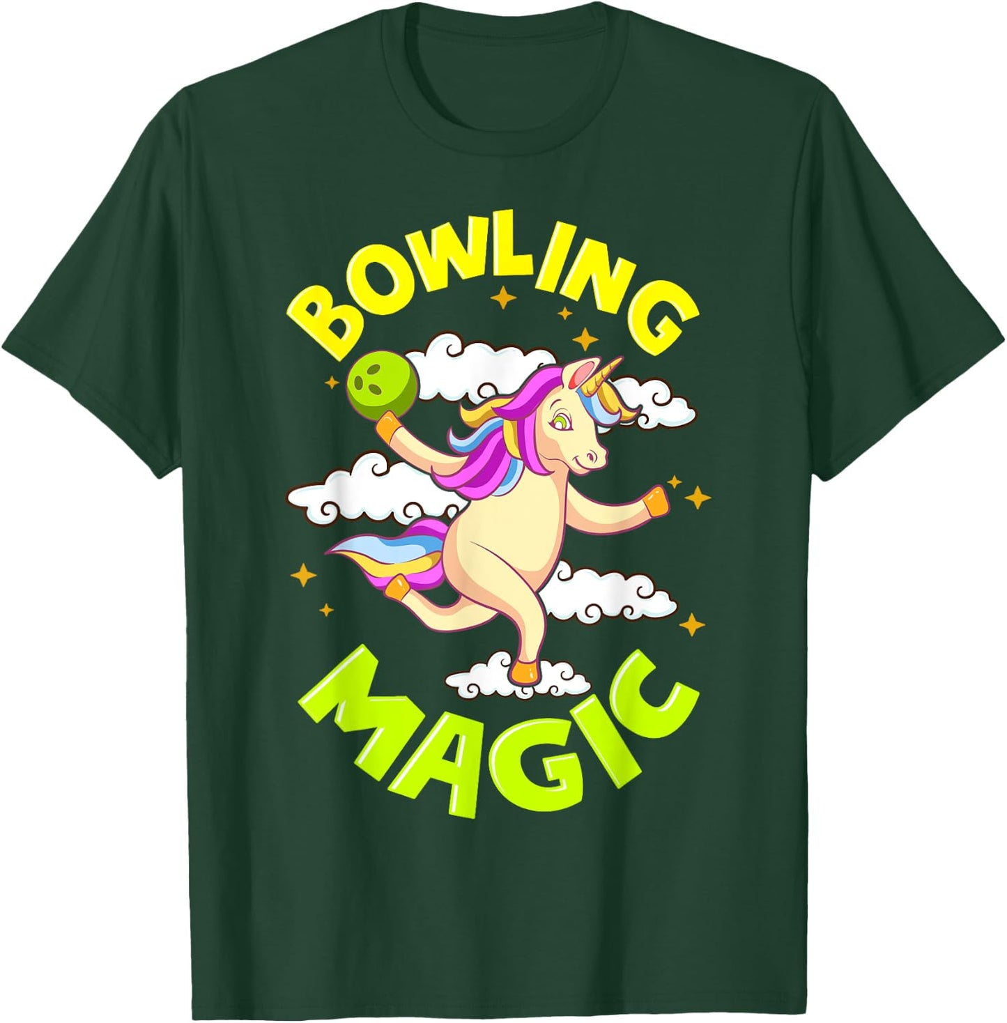 Funny Bowling Unicorn Design Gift Bowling Magic Outfit T-Shirt - T-Shirt | Forest