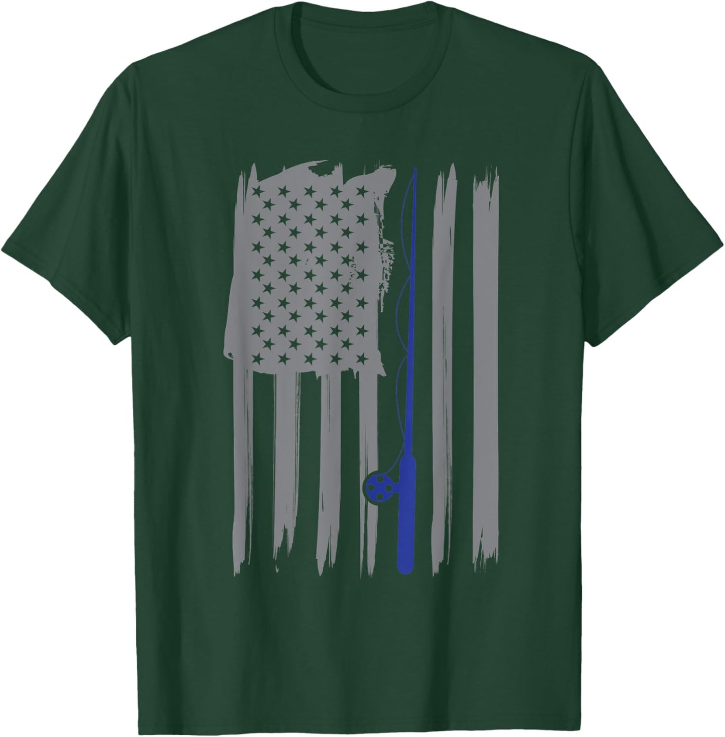 Thin Blue Line Law Police American Flag Fishing Patriotic T-Shirt - T-Shirt | Forest