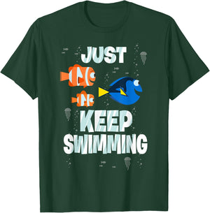Disney Pixar Finding Dory Just Keep Swimming Clown Fish Crew T-Shirt - T-Shirt | Forest