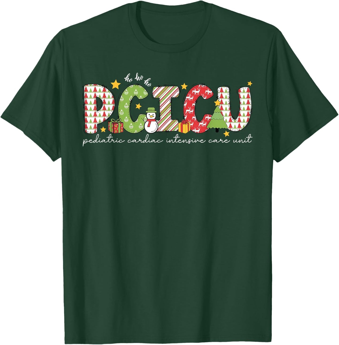 PCICU Nurse Christmas Peds CICU Cardiac Intensive Care Unit T-Shirt - T-Shirt | Forest