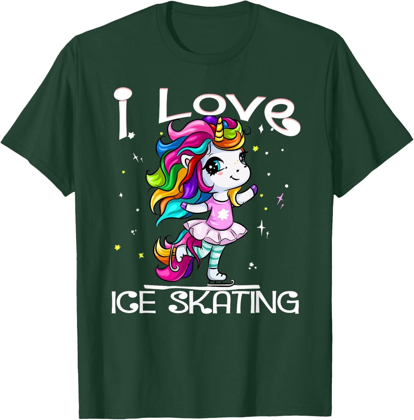 Ice Dancing Cute I Love Ice Skating Rainbow Unicorn Girl T-Shirt - T-Shirt | Forest