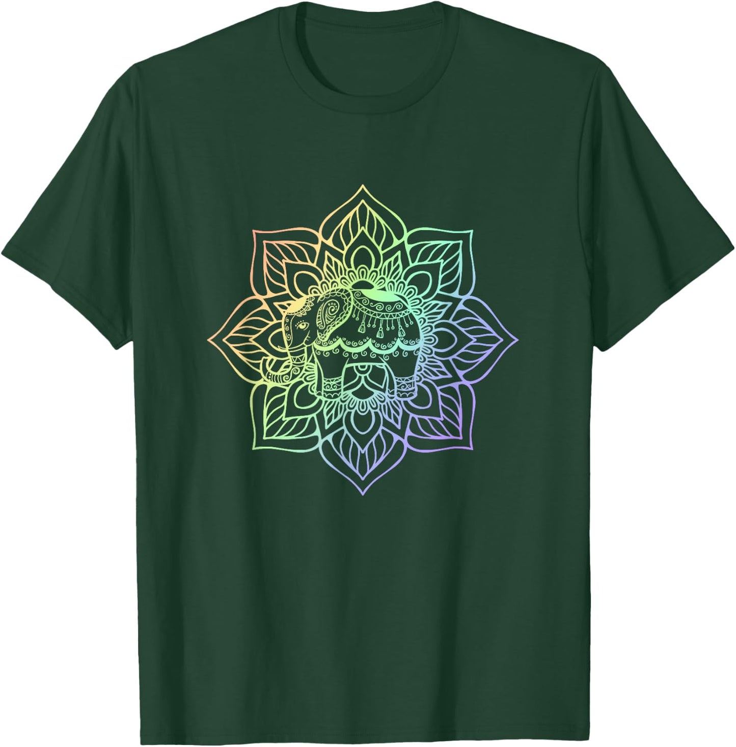 Rainbow Elephant Mandala | Spiritual New Age Buddhist Yoga T-Shirt - T-Shirt | Forest