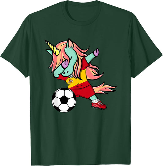 Dabbing Unicorn Soccer Spain Jersey Shirt Spanish Football T-Shirt - T-Shirt | Forest