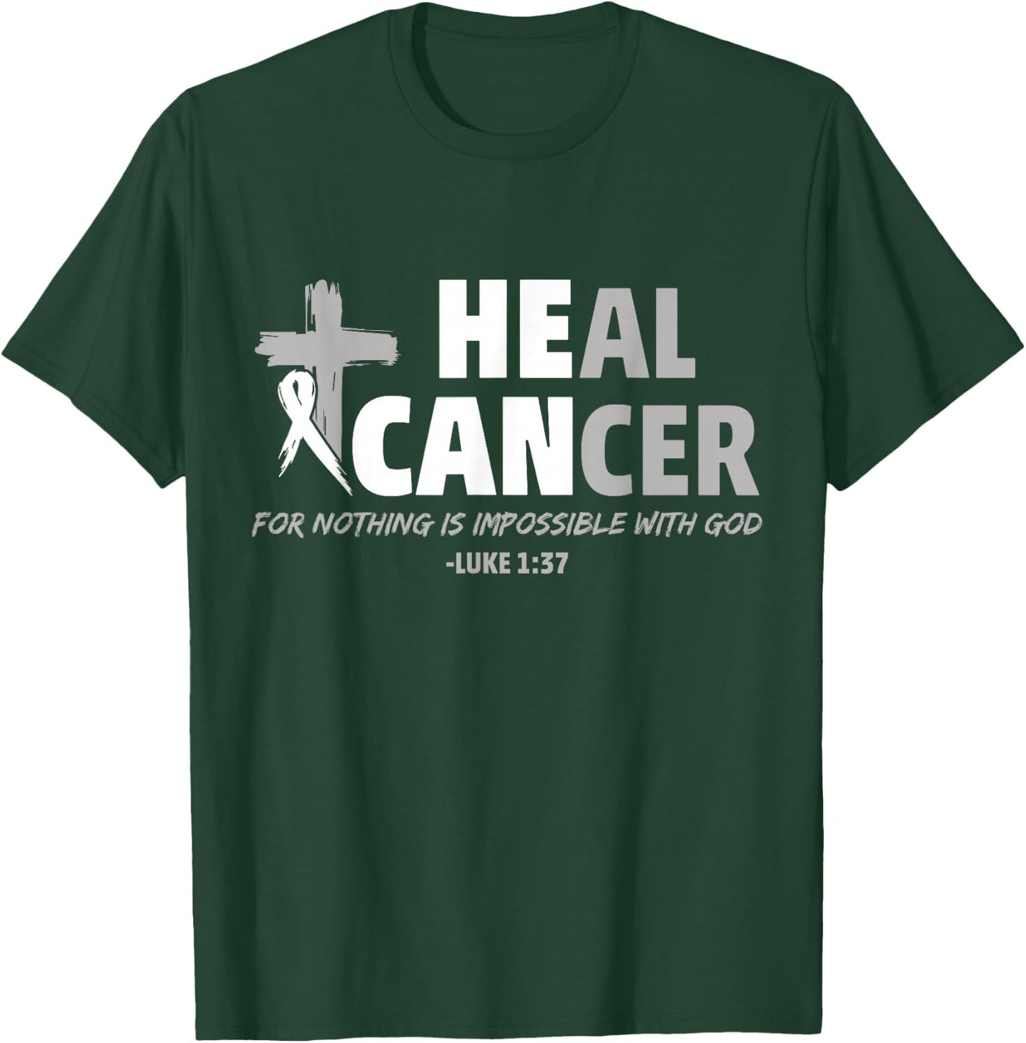 Lung Cancer Awareness White Ribbon Christian Cross T-Shirt - T-Shirt | Forest