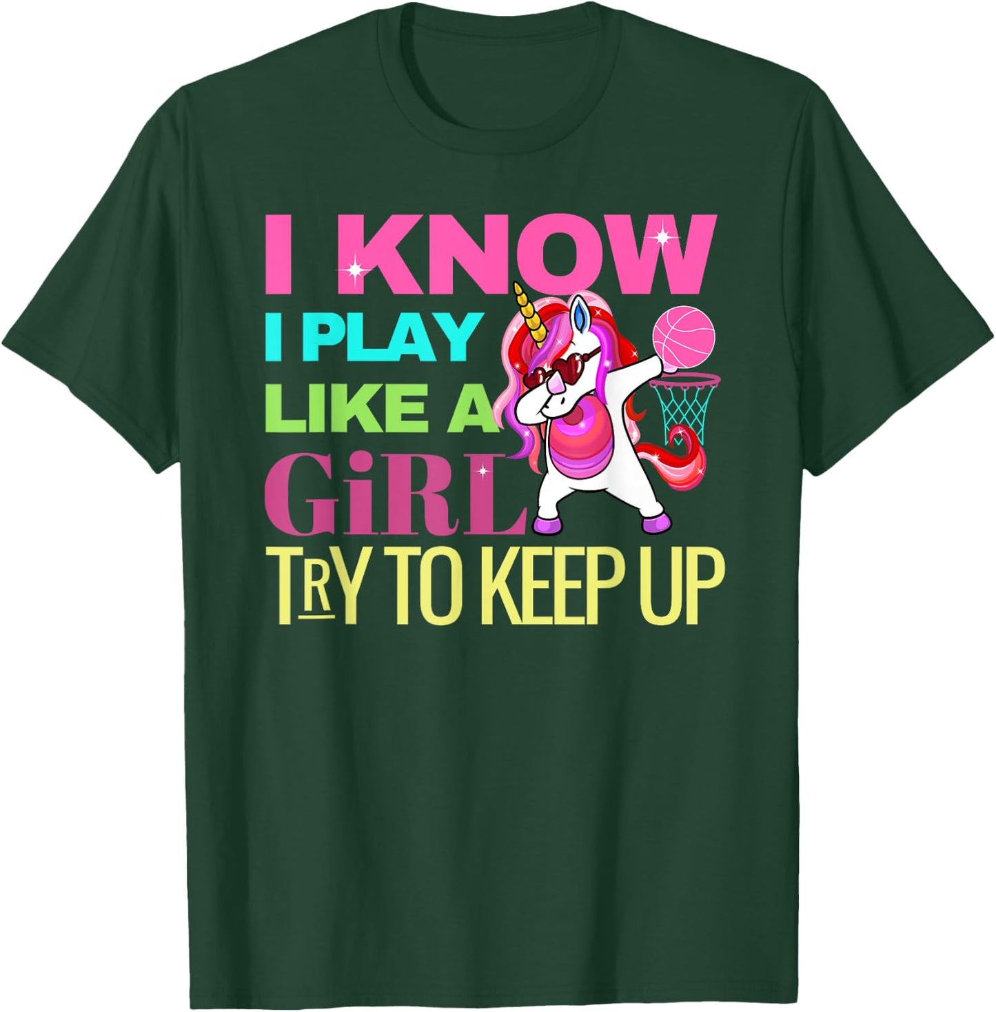 Envy Design Girls Basketball 's Dabbing Unicorn Gift Girls T-Shirt - T-Shirt | Forest