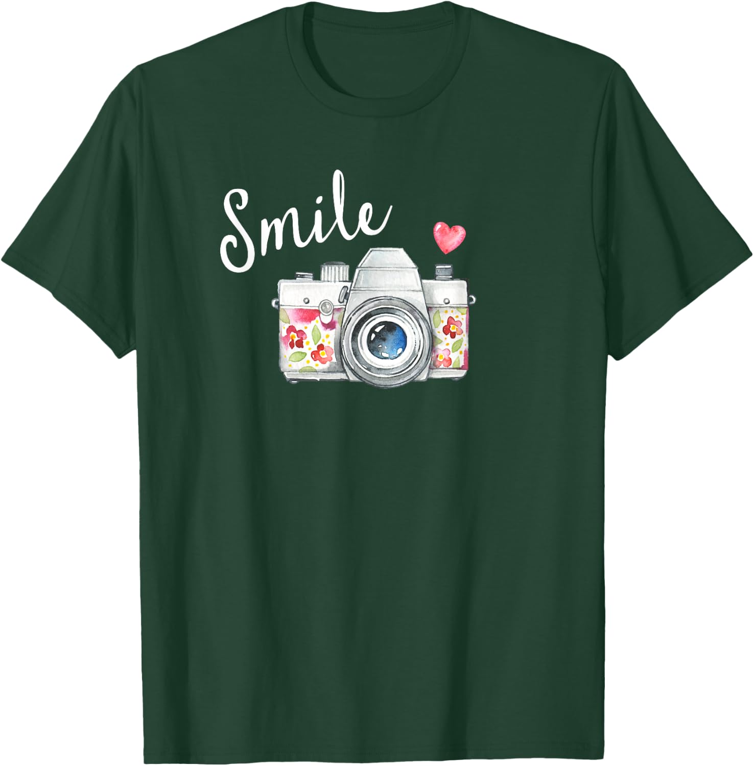 Vintage Camera T Shirt, Smile Quote Flower Design for Girls T-Shirt - T-Shirt | Forest