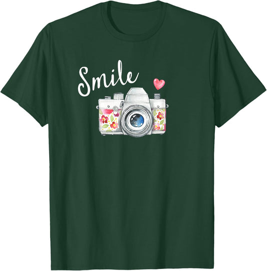 Vintage Camera T Shirt, Smile Quote Flower Design for Girls T-Shirt - T-Shirt | Forest