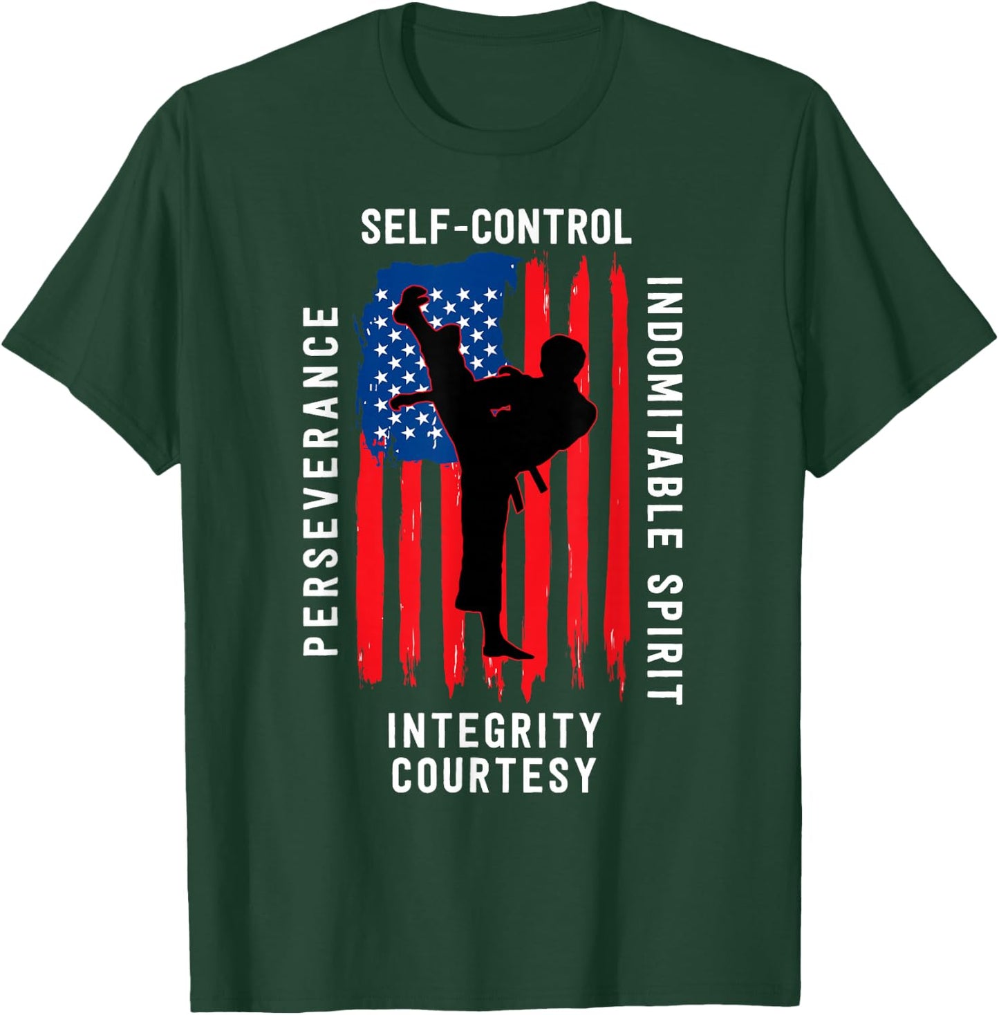 Taekwondo 5 Tenets Martial Arts Sports USA Flag T-Shirt - T-Shirt | Forest