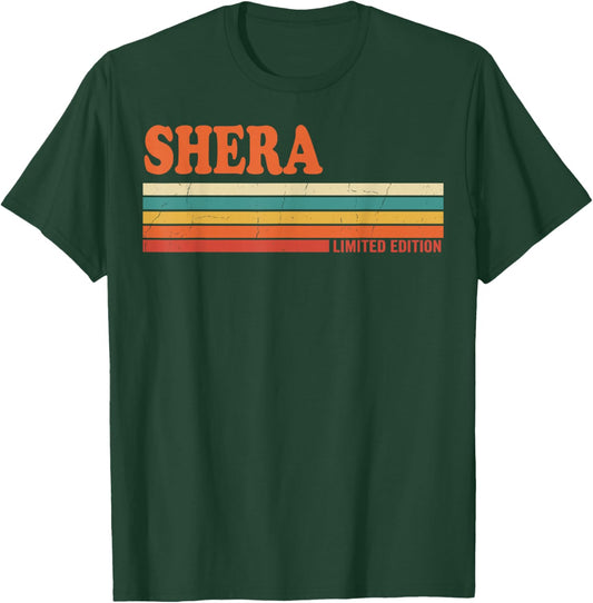 SHERA Retro Personalized First Name Vintage Stripes T-Shirt - T-Shirt | Forest