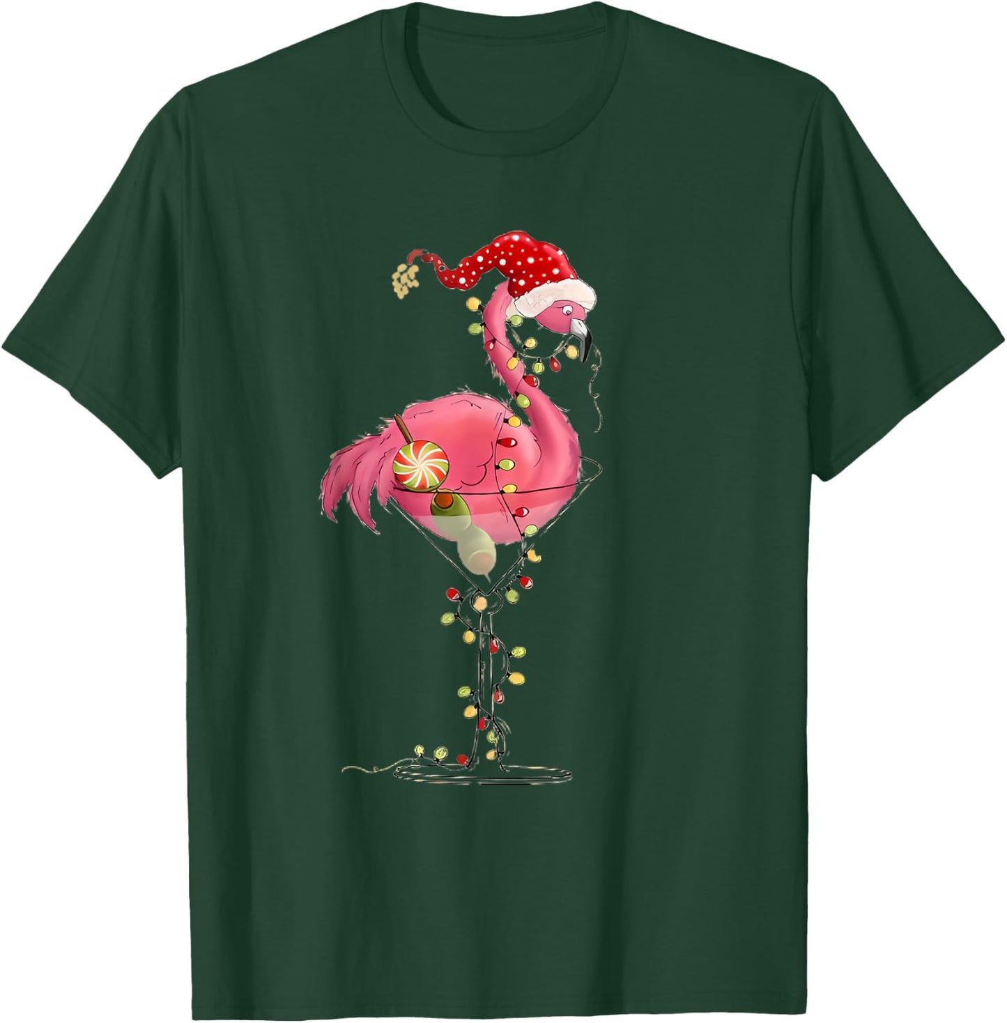 Christmas Flamingo In Martini Glass For Tropical Holiday Fun T-Shirt - T-Shirt | Forest