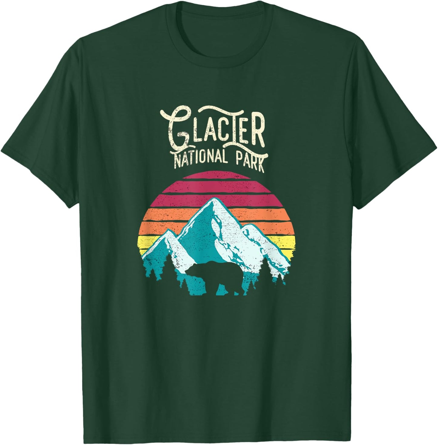 Vintage Glacier National Park Mountain Bear Retro T-Shirt - T-Shirt | Forest