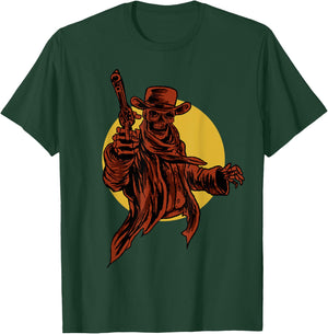 Cowboy Skull Dead Revolver Skeleton Cool Outlaw Gift T-Shirt - T-Shirt | Forest