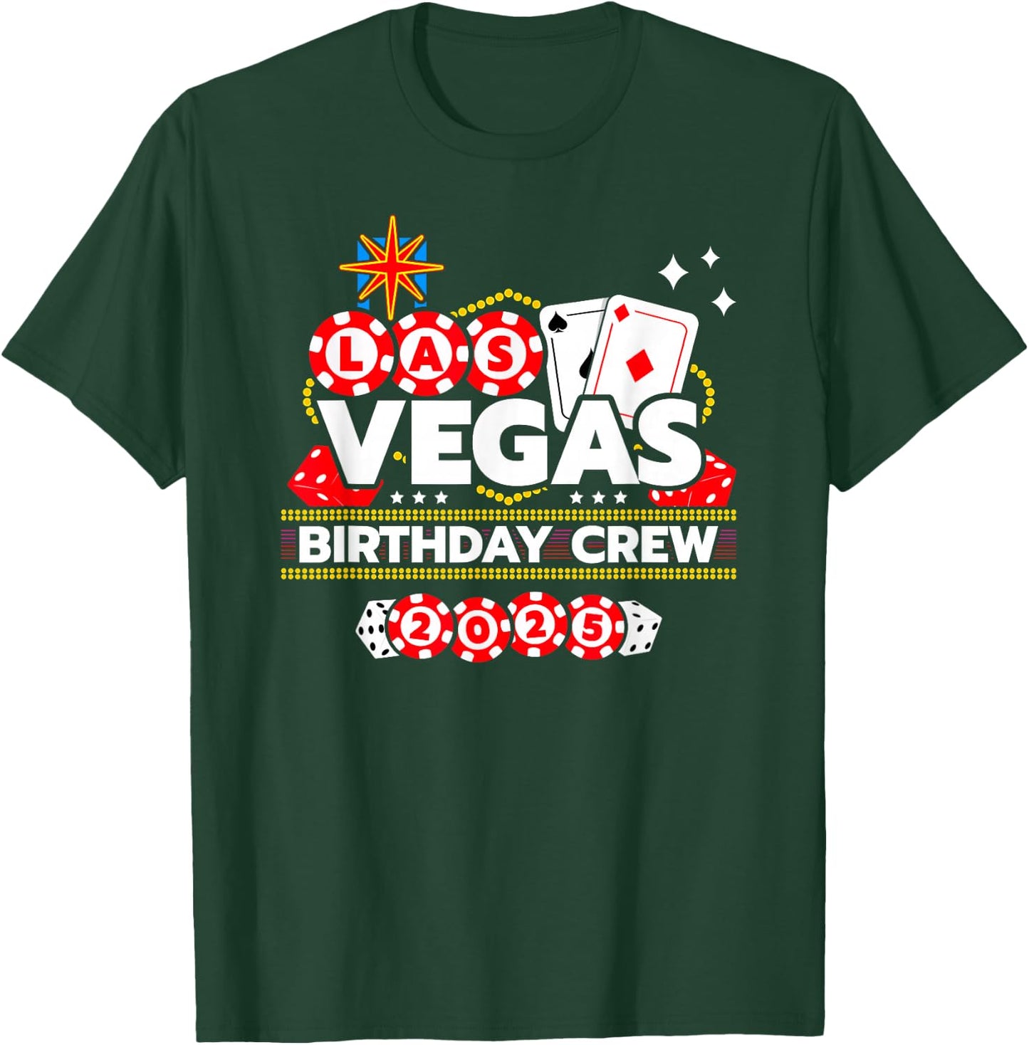 Las Vegas Birthday 2025 - Vegas Birthday Crew - Black, -Adults, Short Sleeve, , Novelty T-Shirt - T-Shirt | Forest