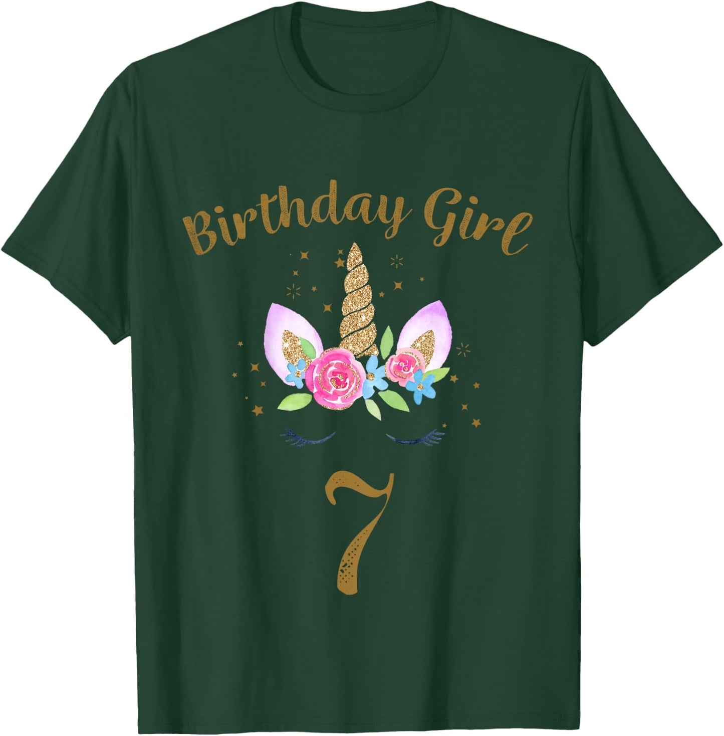 Kids 7th Birthday Girl Unicorn Shirt 7th Birthday Outfit T-Shirt - T-Shirt | Forest