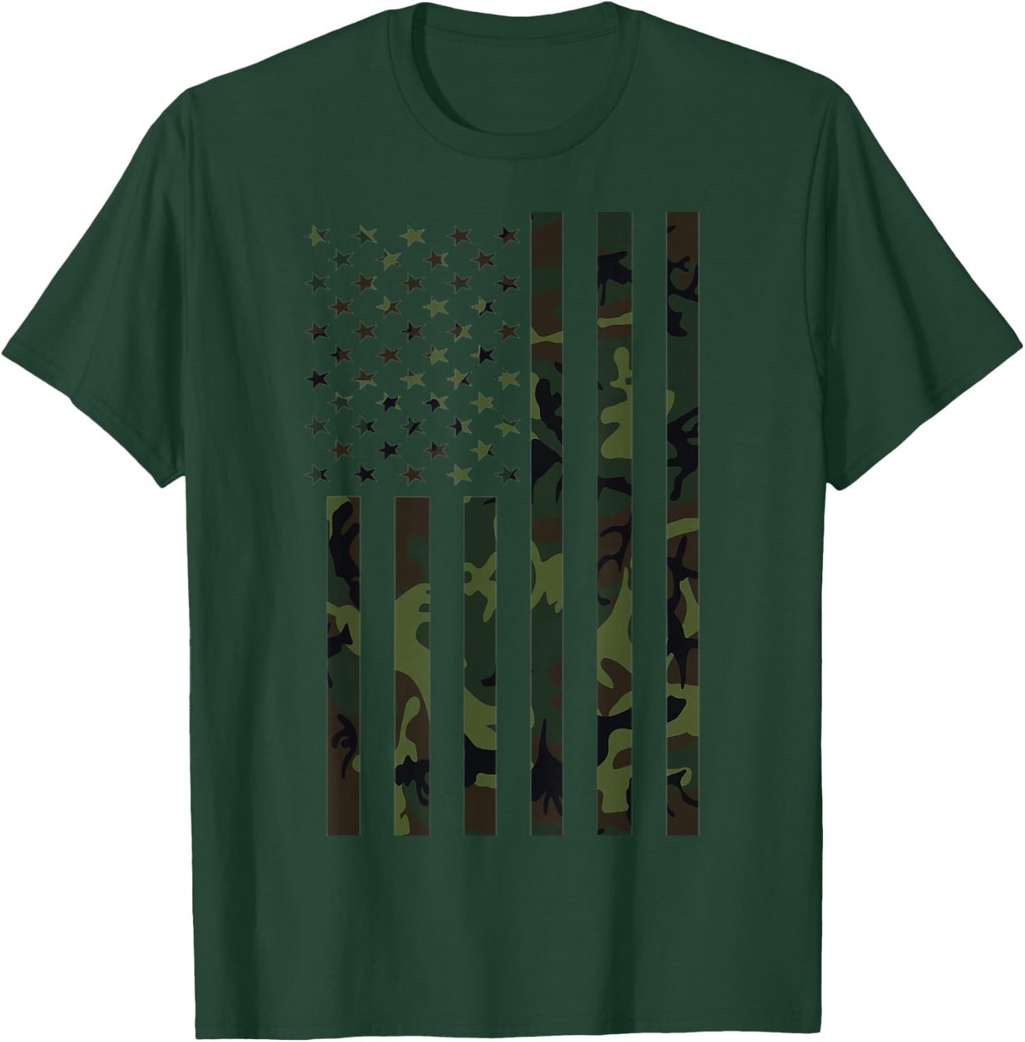 American Flag 4th of July Camo Military Camouflage Veteran T-Shirt - T-Shirt | Forest