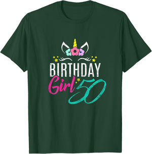 Birthday Girl 50 Year Old Gift Cute Unicorn Face 50th Bday T-Shirt - T-Shirt | Forest